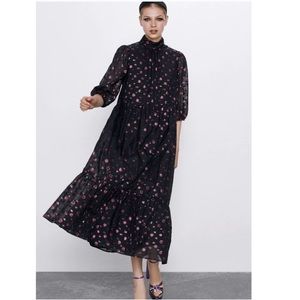 Floral Black and Pink Maxi Dress